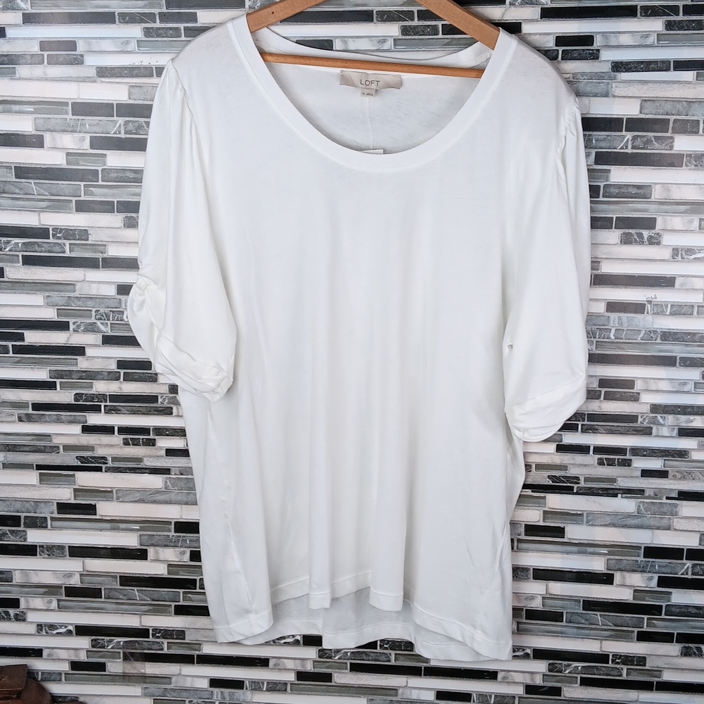 LOFT Women XL Elegant White 100 Cotton Pullover Short Sleeve Top New